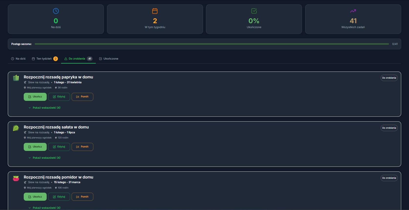 Kalendarz ogrodowy w aplikacji